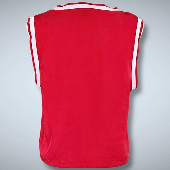 Theory Bonda Silk Tank Top Red White Trim Sleeveless Knit Collar Quiet Luxury M - Picture 6 of 13